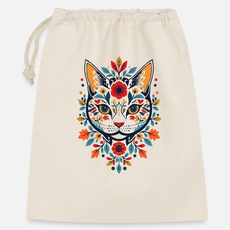 Chat fleur dans le style folklorice - Sac cadeau 40 x 50 cm - nature