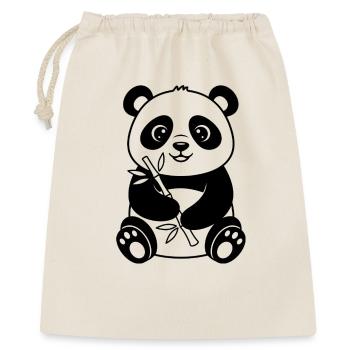 Panda mit Bambus – Schwarz-Weiß Zeichnung - Geschenkbeutel aus Baumwolle (40 x 50 cm) - Natur - Vorne