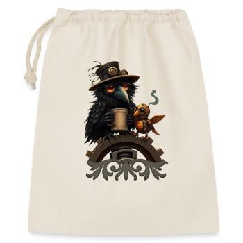 Steampunk Rabe mit Becher - Geschenkbeutel aus Baumwolle (40 x 50 cm) - Natur - Vorne
