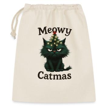 Meowy Catmas Grummelige Weihnachtskatze - Geschenkbeutel aus Baumwolle (40 x 50 cm) - Natur - Vorne