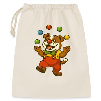 Jonglierender Bulldogge im bunten Outfit - Geschenkbeutel aus Baumwolle (40 x 50 cm) - Natur - Vorne