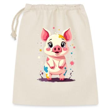 Schweinchen im Farbklecks-Design - Geschenkbeutel aus Baumwolle (40 x 50 cm) - Natur - Vorne