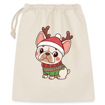 Chiot Noël Bonnet et Pull Vert - Sac cadeau 40 x 50 cm - nature - Devant