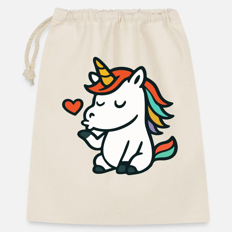 Süßer Einhorn-Herzkuss in süßer Stil - Geschenkbeutel aus Baumwolle (40 x 50 cm) - Natur