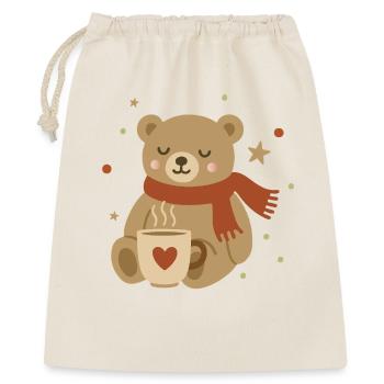 Petit ours mignon avec écharpe et tasse chaude - Sac cadeau 40 x 50 cm - nature - Devant