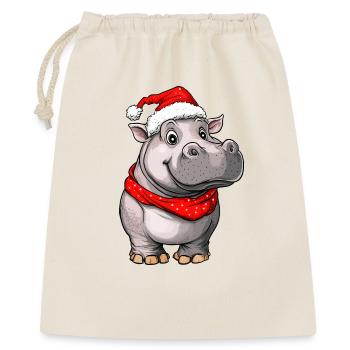 Weihnachten Nilpferd - Geschenkbeutel aus Baumwolle (40 x 50 cm) - Natur - Vorne