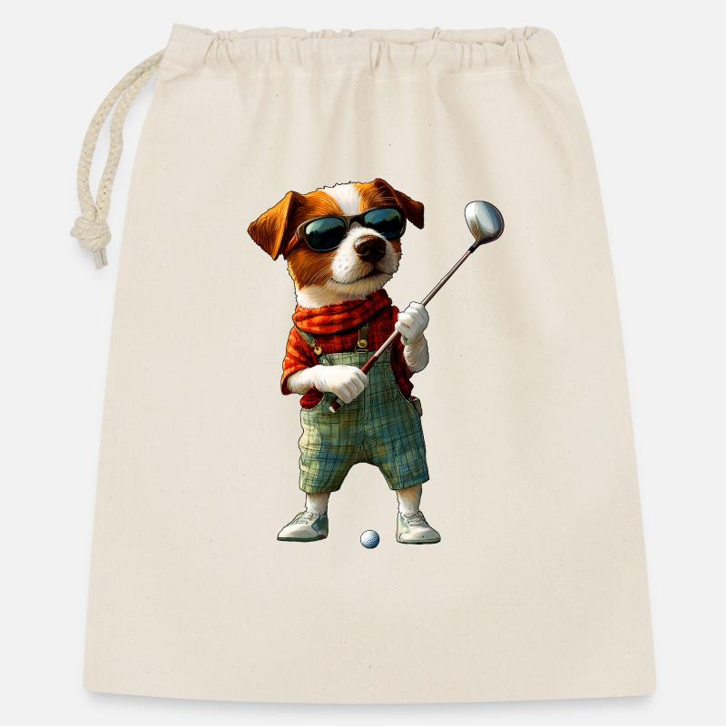 Golf Jack Russell Hund - Geschenkbeutel aus Baumwolle (40 x 50 cm) - Natur