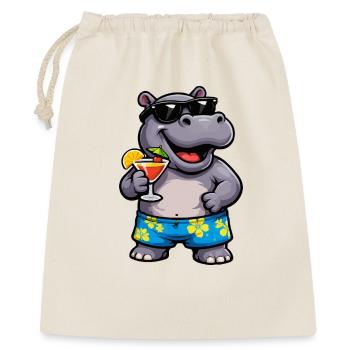 Hippo mit Cocktail Hawaii-Shorts - Geschenkbeutel aus Baumwolle (40 x 50 cm) - Natur - Vorne
