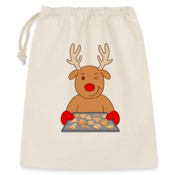 Rentier Weihnachtsgebäck Gebäck Plätzchen backen - Geschenkbeutel aus Baumwolle (40 x 50 cm) - Natur - Vorne