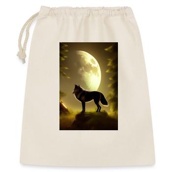 Wolf und Mond - Geschenkbeutel aus Baumwolle (40 x 50 cm) - Natur - Vorne