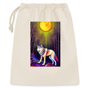 Wolf und Mond - Geschenkbeutel aus Baumwolle (40 x 50 cm) - Natur - Vorne