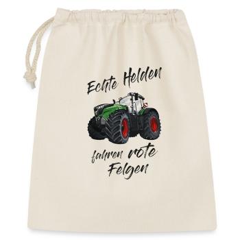 Echte Helden fahren rote Felgen! Traktor, Bauer - Geschenkbeutel aus Baumwolle (40 x 50 cm) - Natur - Vorne