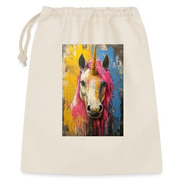 Farbiges Einhornporträt - Geschenkbeutel aus Baumwolle (40 x 50 cm) - Natur - Vorne