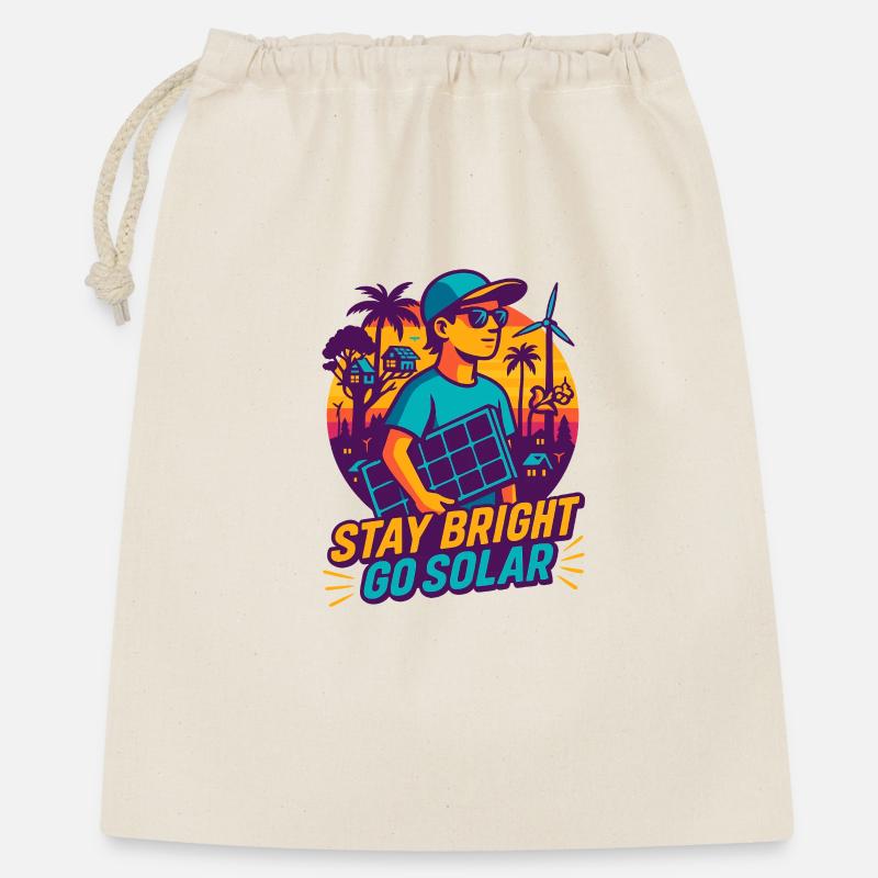 Stay Bright – Go Solar - Geschenkbeutel aus Baumwolle (40 x 50 cm) - Natur