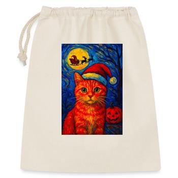 Chapeau de Père Noël Noir Chat Festif Noël Nuit étoilée - Sac cadeau 40 x 50 cm - nature - Devant