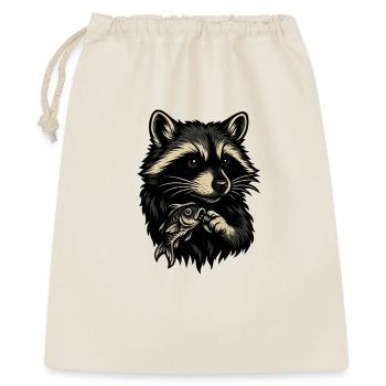 Raccoon | Waschbär mit Fisch - Geschenkbeutel aus Baumwolle (40 x 50 cm) - Natur - Vorne