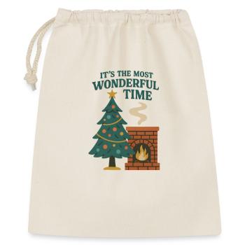 Weihnachten Cozy Kamin - Geschenkbeutel aus Baumwolle (40 x 50 cm) - Natur - Vorne