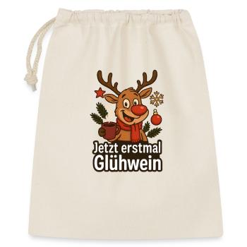Weihnachts Jetzt erstmal Glühwein - Geschenkbeutel aus Baumwolle (40 x 50 cm) - Natur - Vorne