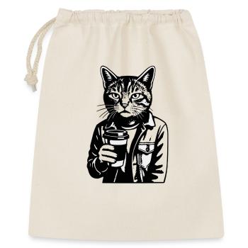 Katzenbarista im Hoodie - Geschenkbeutel aus Baumwolle (40 x 50 cm) - Natur - Vorne