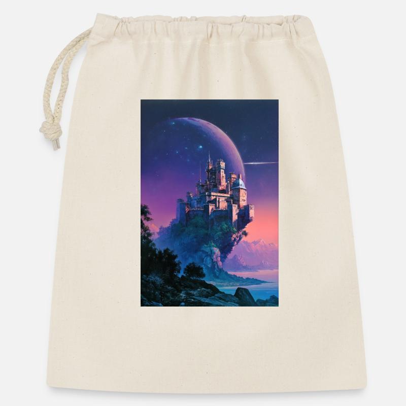 Moonlit Castle Over Nebula Isle - Gift Bag 40 x 50 cm - nature