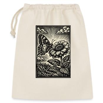 Schmetterling & Blume – Vintage Holzschnitt  - Geschenkbeutel aus Baumwolle (40 x 50 cm) - Natur - Vorne