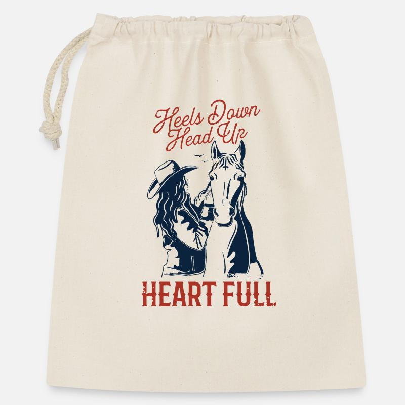 Reitsport - Heels down, head up, heart full. - Geschenkbeutel aus Baumwolle (40 x 50 cm) - Natur