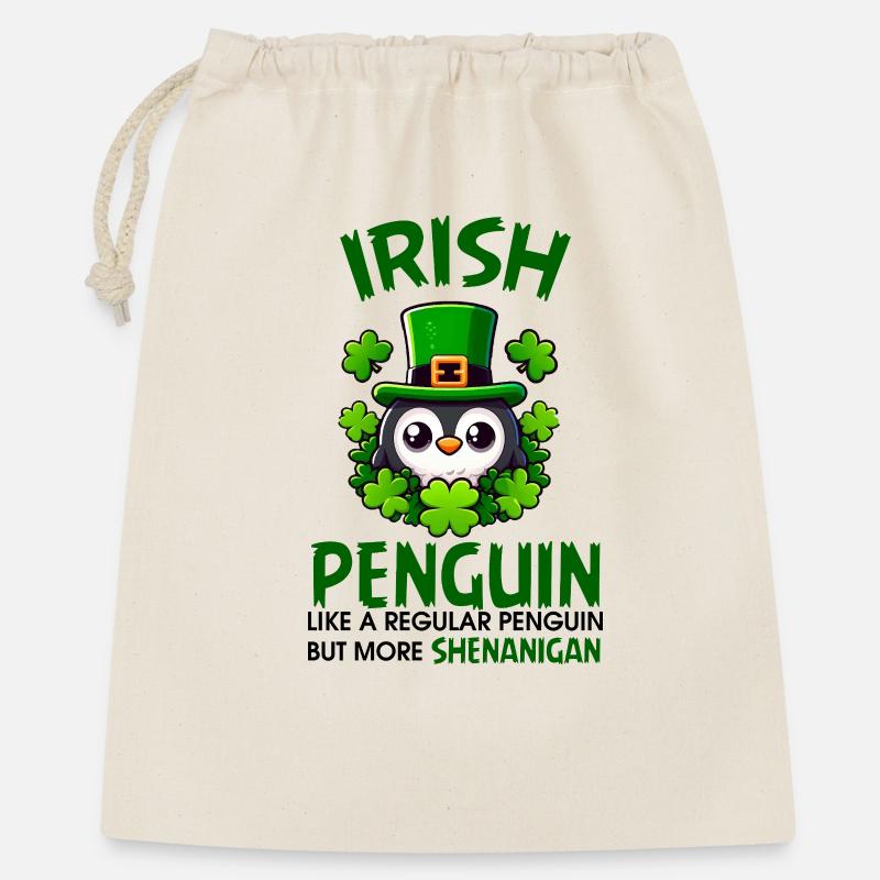 Irischer Pinguin-Shenanigan - Geschenkbeutel aus Baumwolle (40 x 50 cm) - Natur