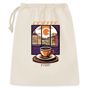 Kaffee Zeit - Geschenkbeutel aus Baumwolle (40 x 50 cm) - Natur - Vorne