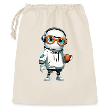 Kleiner Roboter im Hoodie - Geschenkbeutel aus Baumwolle (40 x 50 cm) - Natur - Vorne