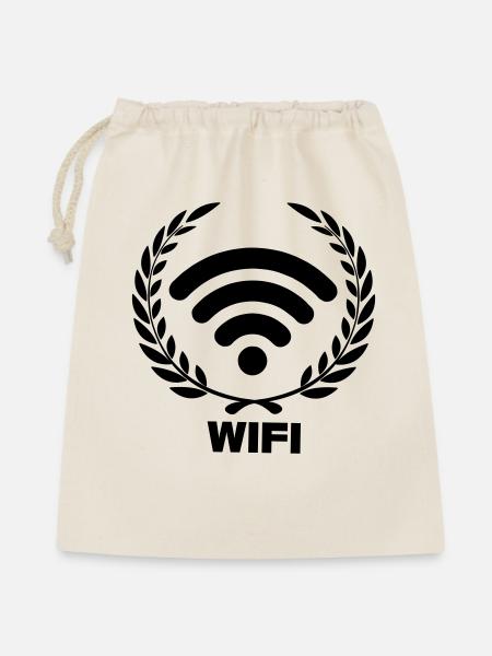 Wifi im Lorbeerkranz - Geschenkbeutel aus Baumwolle (40 x 50 cm) - Natur