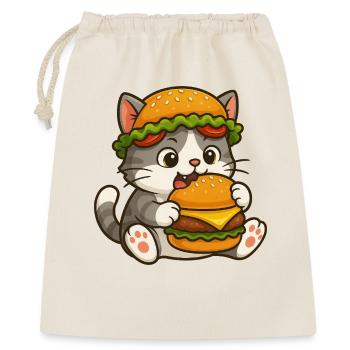 chat mignon avec burger dessin animé fast-food ciel - Sac cadeau 40 x 50 cm - nature - Devant