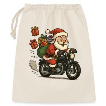 Weihnachtsmann auf Motorrad mit Geschenken - Geschenkbeutel aus Baumwolle (40 x 50 cm) - Natur - Vorne