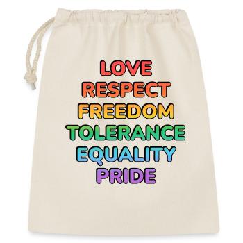 Pride Values Regenbogentext - Geschenkbeutel aus Baumwolle (40 x 50 cm) - Natur - Vorne