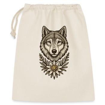 Wolfskopf mit Edelweiß - Geschenkbeutel aus Baumwolle (40 x 50 cm) - Natur - Vorne