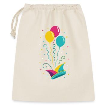 Karneval Narrenkappe mit Ballons & Konfetti - Geschenkbeutel aus Baumwolle (40 x 50 cm) - Natur - Vorne