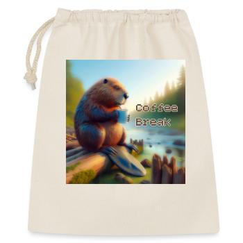 Biber Kaffeepause - Geschenkbeutel aus Baumwolle (40 x 50 cm) - Natur - Vorne