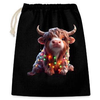 Vache mignonne avec des guirlandes lumineuses - Sac cadeau 40 x 50 cm - noir - Devant