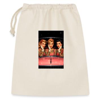 Drei PinUp Tattoos im Vintage Auto - Geschenkbeutel aus Baumwolle (40 x 50 cm) - Natur - Vorne