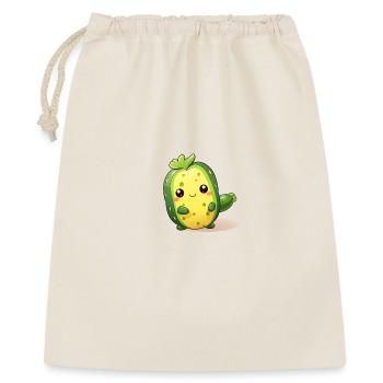 Tanzendes Kawaii Kaktus Gurken Männchen - Geschenkbeutel aus Baumwolle (40 x 50 cm) - Natur - Vorne
