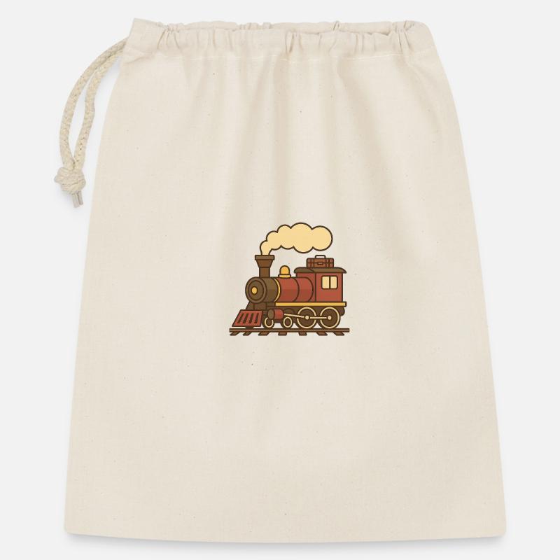 Retro-Lokomotive (links) - Geschenkbeutel aus Baumwolle (40 x 50 cm) - Natur