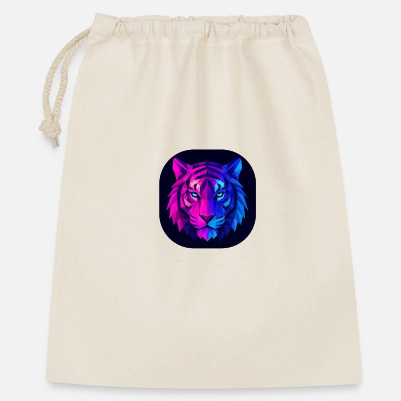 Neon-Polygon Tiger: Magenta zu Blau - Geschenkbeutel aus Baumwolle (40 x 50 cm) - Natur