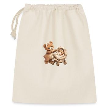 Mama Teddybär geht mit ihrem Baby spazieren - Geschenkbeutel aus Baumwolle (40 x 50 cm) - Natur - Vorne