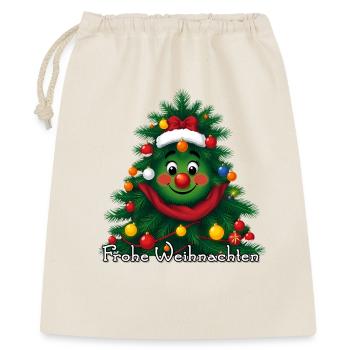 Fröhlicher Weihnachtsbaum mit Gesicht - Geschenkbeutel aus Baumwolle (40 x 50 cm) - Natur - Vorne