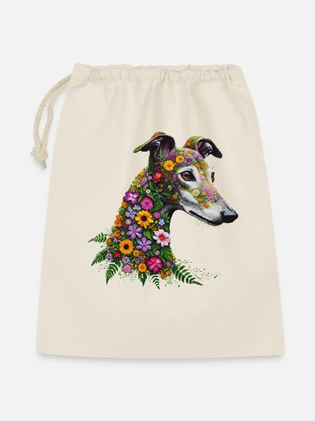 Galgo Wildblumen Nr1 - Geschenkbeutel aus Baumwolle (40 x 50 cm) - Natur