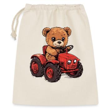 Teddybär auf rotem Traktor - Geschenkbeutel aus Baumwolle (40 x 50 cm) - Natur - Vorne