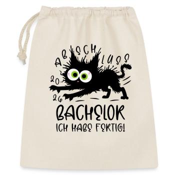 Bachelor 2026 Ich habe fertig! Katze - Geschenkbeutel aus Baumwolle (40 x 50 cm) - Natur - Vorne