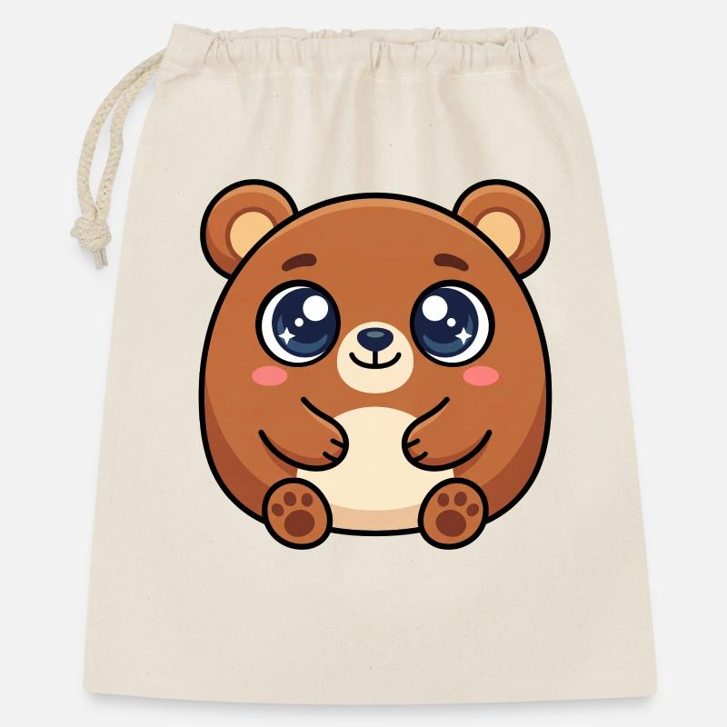Kuschelbär mit großen funkelnden Augen - Geschenkbeutel aus Baumwolle (40 x 50 cm) - Natur