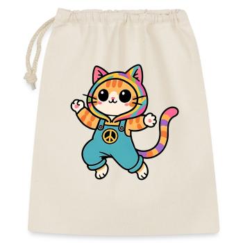 Regenbogenkatze Frieden und Liebe - Geschenkbeutel aus Baumwolle (40 x 50 cm) - Natur - Vorne