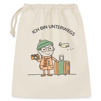 Ich bin unterwegs – süße Reiseillustration - Geschenkbeutel aus Baumwolle (40 x 50 cm) - Natur - Vorne