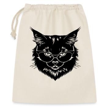 Schwarze Katze mit Brille - Geschenkbeutel aus Baumwolle (40 x 50 cm) - Natur - Vorne